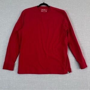 Eddie Bauer Long Sleeve T Shirt Mens Large Red Cotton Crew Neck Tee Banded Cuffs